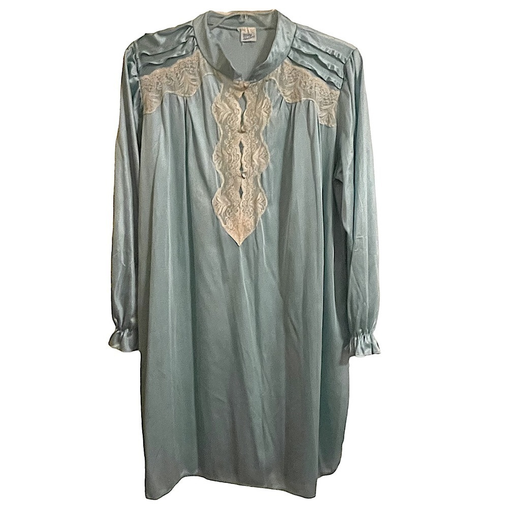 Mary Barron Aqua Green Lace Trimmed Sleep Shirt Size Medium